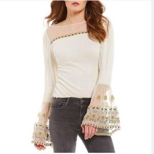 Free People Embroidered Bell Sleeve Blouse